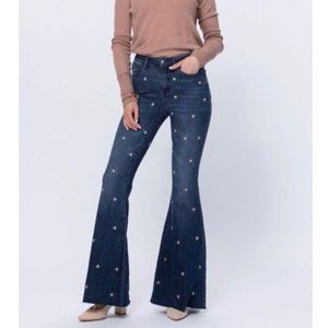 NWT Judy Blue Super Flare High Waist Embroidered Star Jeans Size 15/32